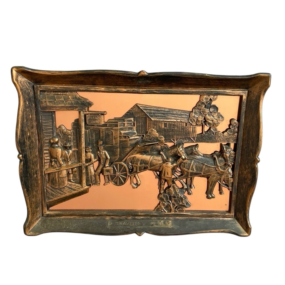 Vintage Coppercraft Guild "Traveler's Rest" 3D wall art plaque